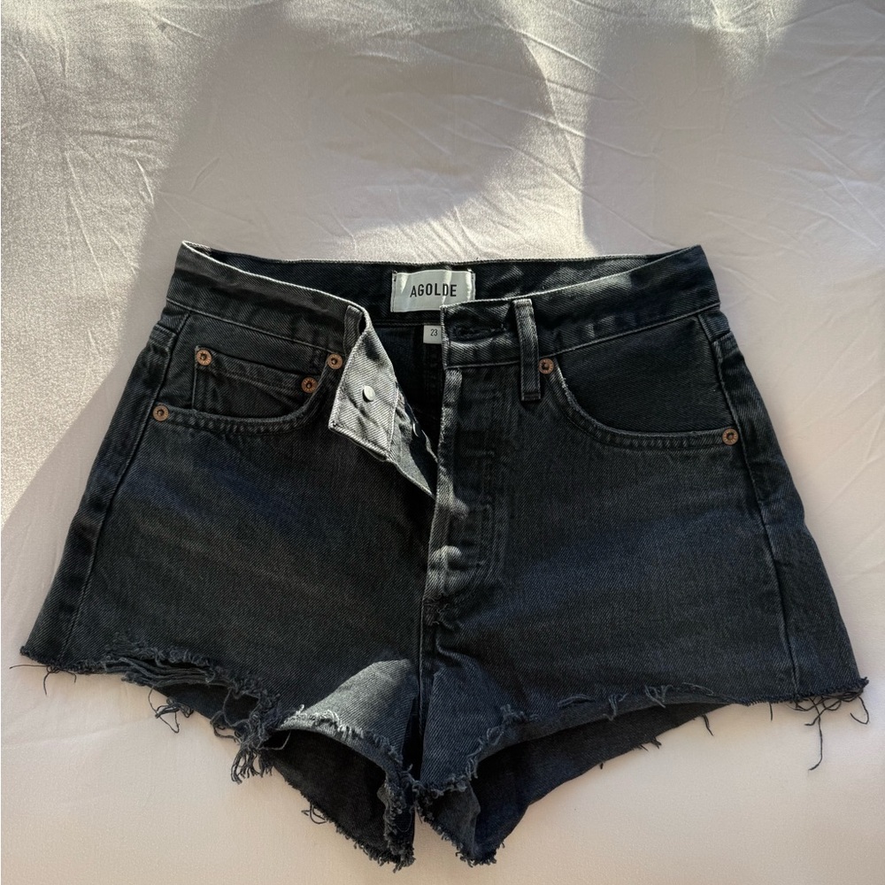 Agolde Black High-Rise Cutoff Denim Shorts